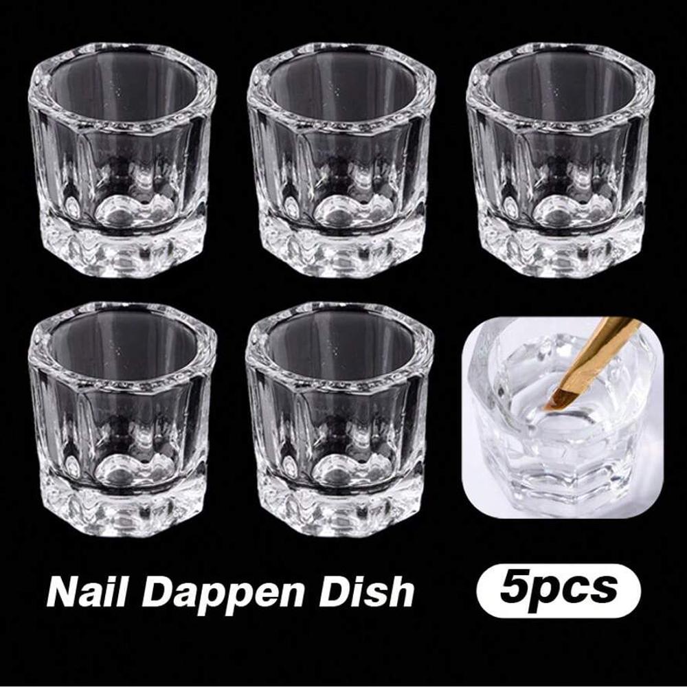 Mini Crystal Glass Clear Acrylic Small Octagonal Powder Liquid Nail Cup Nail Brush Cleaning Liquid Mixing Bowl Tool