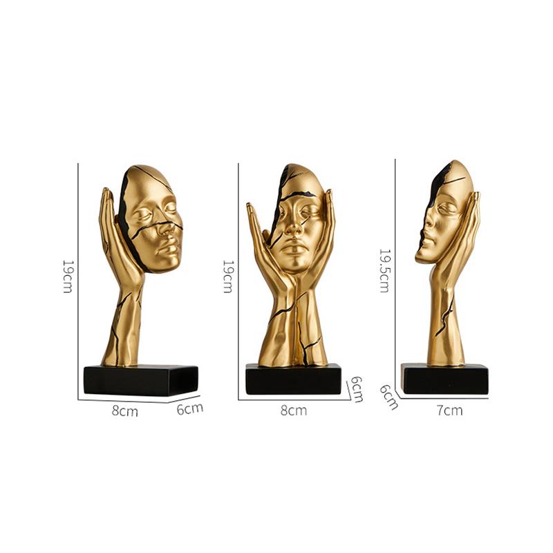 3PCS Gilded Face Sculpture Ornaments Resin Crafts Character Statuettes Living Room Office Bookcase Golden Body Ornaments Gifts