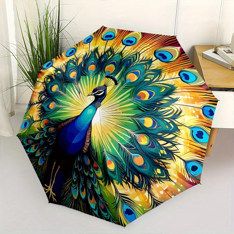1pc Beautiful Peacock Automatic Folding Umbrella - 3 Folding Design, Vivid Cartoon Pattern, Suitable for Outdoor Activities, A Gift for Fans In All Se