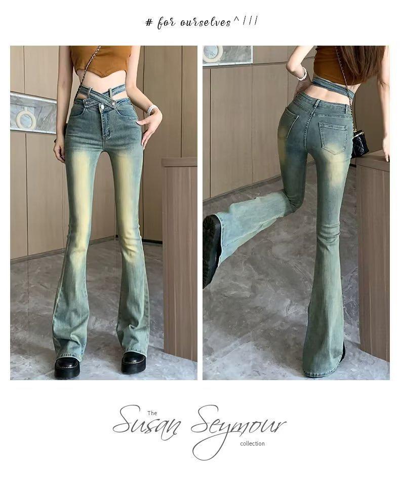 Women's Retro High-Waist Flared Jeans: Autumn/Winter Slim Fit Horseshoe Pants