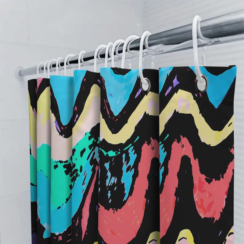 Waterproof Shower Curtain With Colorful Waves Design For Bathroom Decor Modern Abstract Pattern Home Accessories Made Of Polyest
