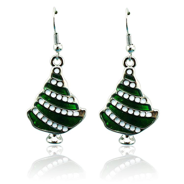 

Red and White Enamel Christmas Tree Earrings with Hooks European and American