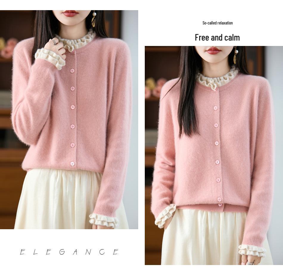 French Lace Knit Wool Cardigan Coat - Women's Autumn/Winter 2025 Fashionable Age-Reducing Sweater