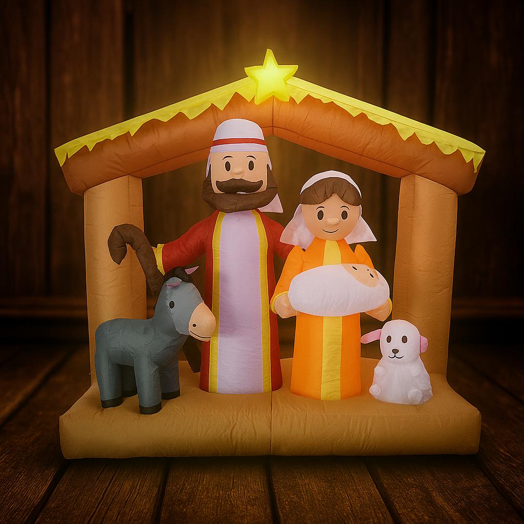 1,8 m Świąteczne Dekoracje Ogrodowe Nadmuchiwana Dekoracja Sceny Bożonarodzeniowej Święta Rodzina Osiołek Jagnię LED Ozdoba Świąteczna Prezenty Zabawka