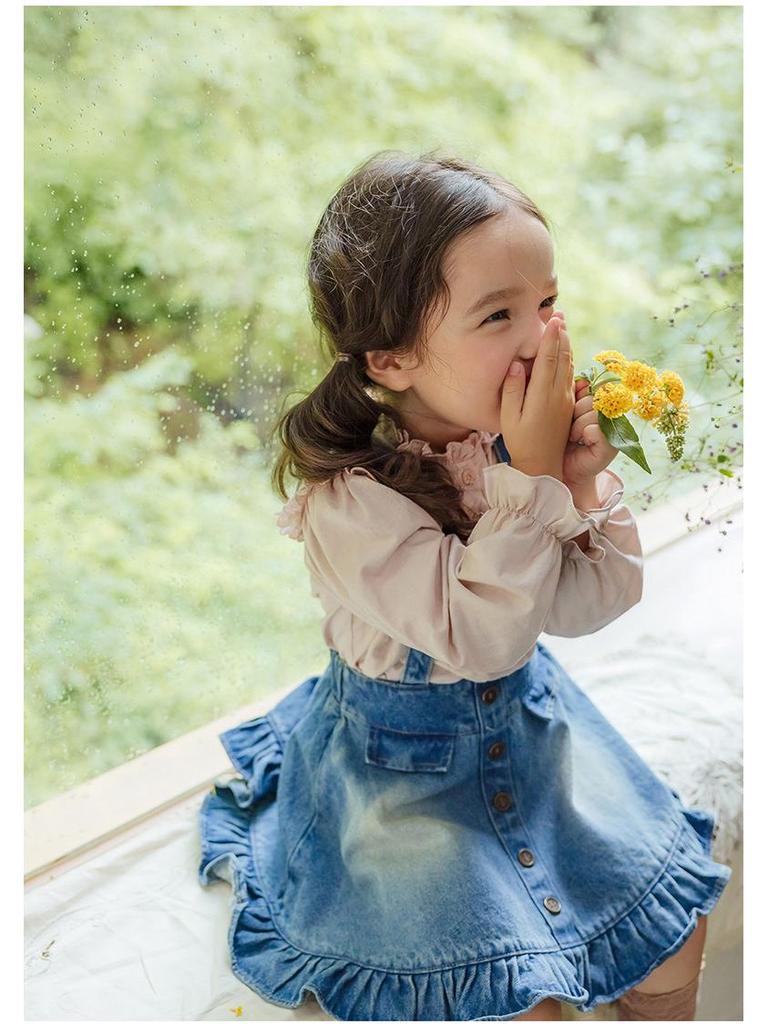 2025 Spring Vintage Puff Sleeve Lace Collar Shirt for Toddler Girls