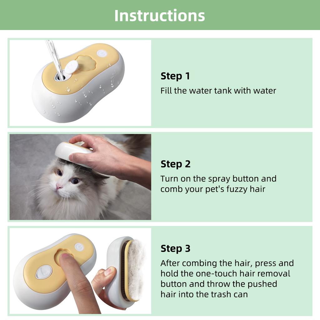3 in 1 Electric Cat Spray Comb USB Smart Silent Cat Dog Steam Brush Grooming Tool Antistatic Massage Pet Comb With Water Tank