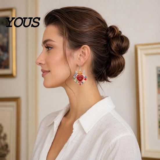 Fine Workmanship Jewelry 1 Pair Faux Crystal Heart Earrings, Red Baroque Drop Earring, Little Black Dress Earrings Large Dangle Victoria Halloween