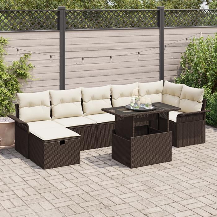 VidaXL Ensemble de Canapés de Jardin de 8 Pièces avec Coussins en Poly Rotin Brun 3359685