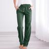 Pantaloni lunghi dritti da donna casual in cotone e lino con coulisse in vita elastica