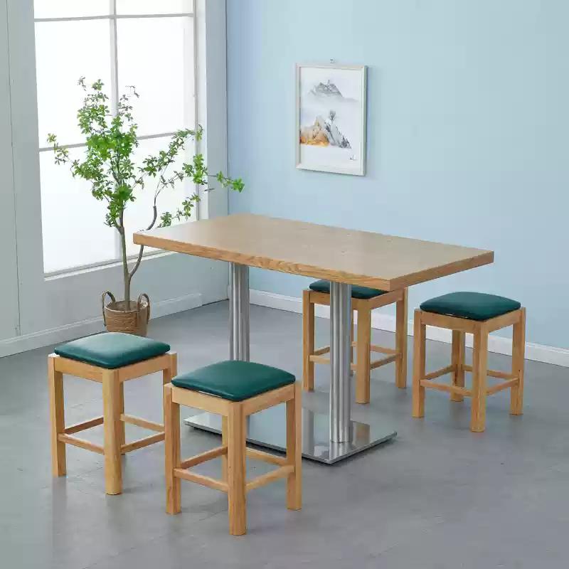 Solid Wood Rectangular Dining Table & Stools Set - Suitable for Fast Food, Malatang, Cold Drinks, Desserts, Rice Noodle