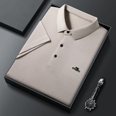 Nová pánská business casual košile s krátkým rukávem s odznakem, jednobarevná polokošile, módní, prodyšná, pohodlná, všestranný top