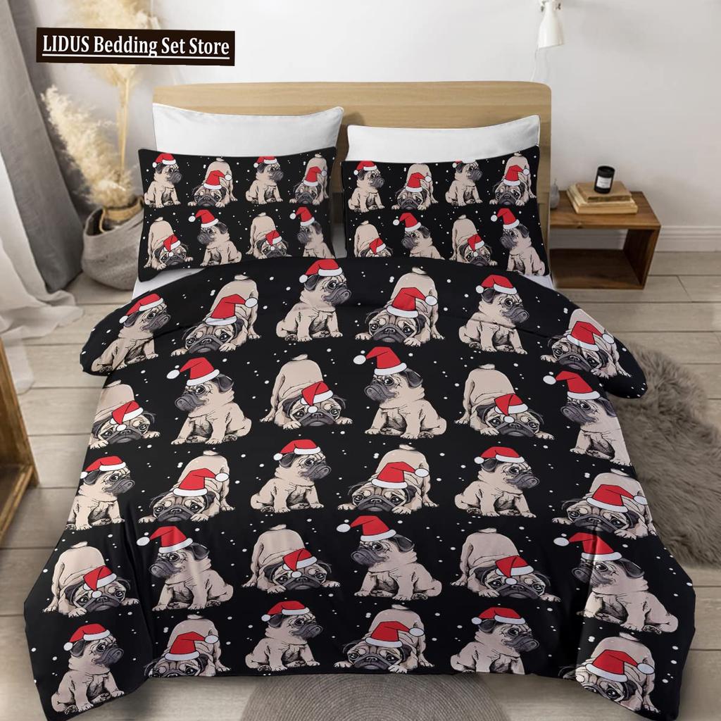 Set Biancheria da Letto con Stampa di Cani Carini Set Copripiumino Animale Cucciolo 2/3 Pezzi Copripiumino con Zampa di Cane Acquerello Pastello Set Letto per Amanti del Cane Carlino