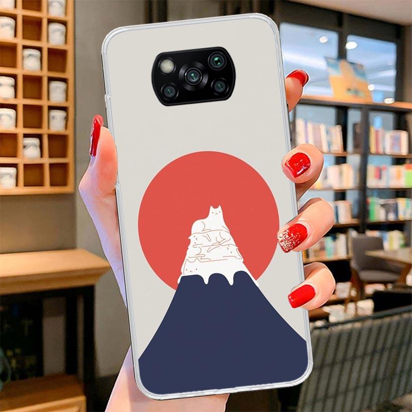 Art Cat Mount Fuji Japan Cover Phone Case For Xiaomi Poco F7 Ultra X7 X6 X5 Pro M7 Redmi 15C 15 13C 13 12C 12 10C 10 9A 9C 9T 9