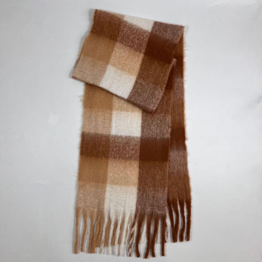 Women's High-Grade Colorful Plaid Mohair Scarf - Thick, Warm, and Versatile for Winter