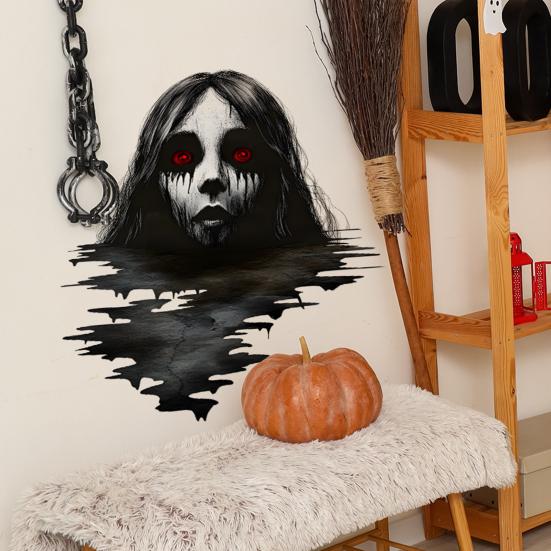 1 Set Halloween Female Ghost Sticker Waterproof PVC Self-adhesive Creepy Home Bedroom Living Room Wall Floor Decoration 3D Effect Lady Ghost Decal