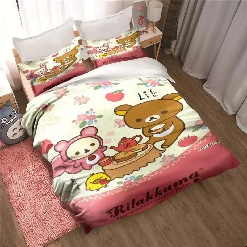 Cute Rilakkuma Bear Kawaii Bedding Set 3D Printed Suitable For Bedroom Duvet Cover Set With Pillowcases Kids Home Textile