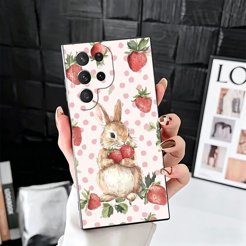 Cute Cartoon Bunny Rabbit Soft Phone Case for Samsung Galaxy S26 S25 Edge S24 Ultra S23 Plus S22 S21 FE S20 Black Cover Back She