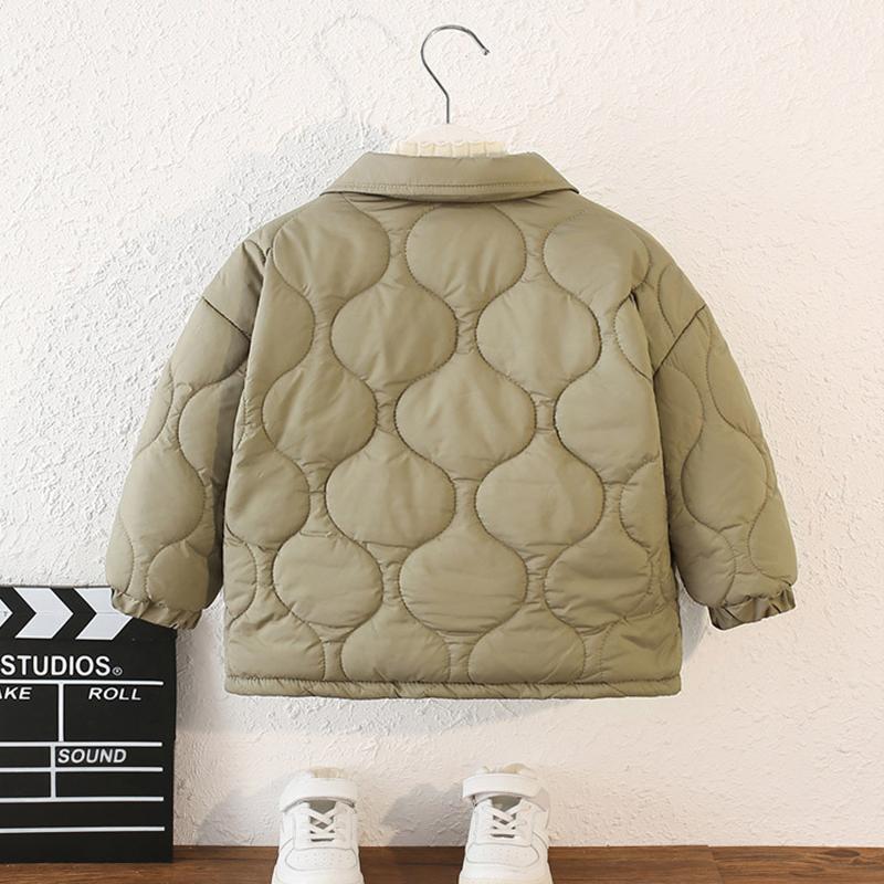 Autumn Winter Children's Cotton Jacket Winter Boys Solid Color Thick Plus Velvet Warm Coat Teen Children Outerwear Clothing
