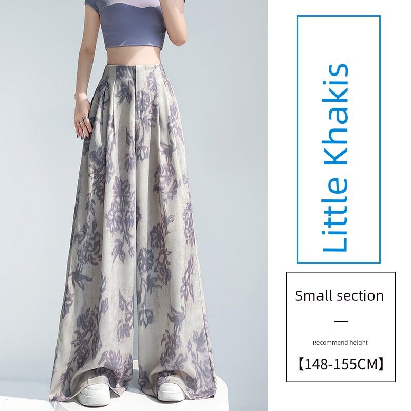 Small ICE Cotton Hemp Printing Work Clothing High Waist Elastic Slim Looking Loose Straight-leg Casual Loose Pants Mop Pants Women
