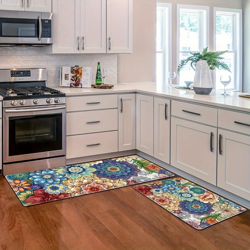 Boho Floral Kitchen Mat Set Mandala Flower Print Non Slip Washable Floor Rug For Kitchen Home Decor