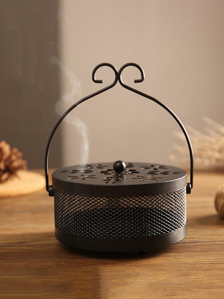 Retro Iron  Mosquito Coil Holder with Cover Vintage Mosquito Repellent Incenses Rack Household Aromatherapy Burner