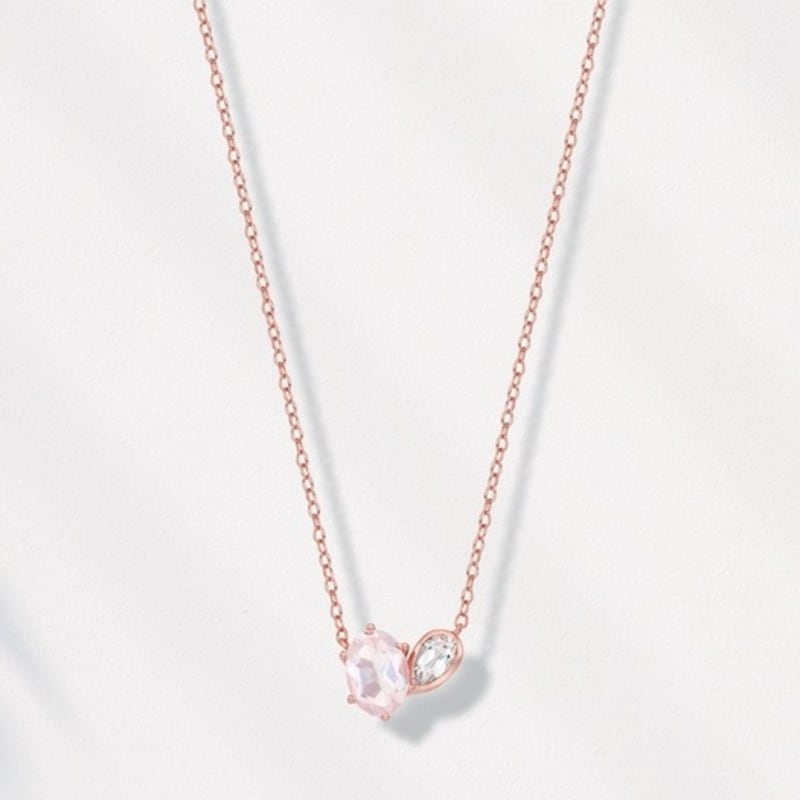 

ozel Silver925 Rose Quartz & CZ Silver 925 Necklace PS153N Pink gold
