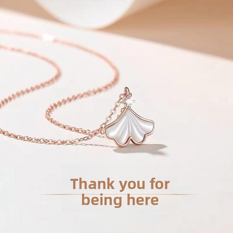 Apricot is good with you, ginkgo biloba inlaid with versatile collarbone chain, simple Korean style fritillary sterling silver s925 necklace for women