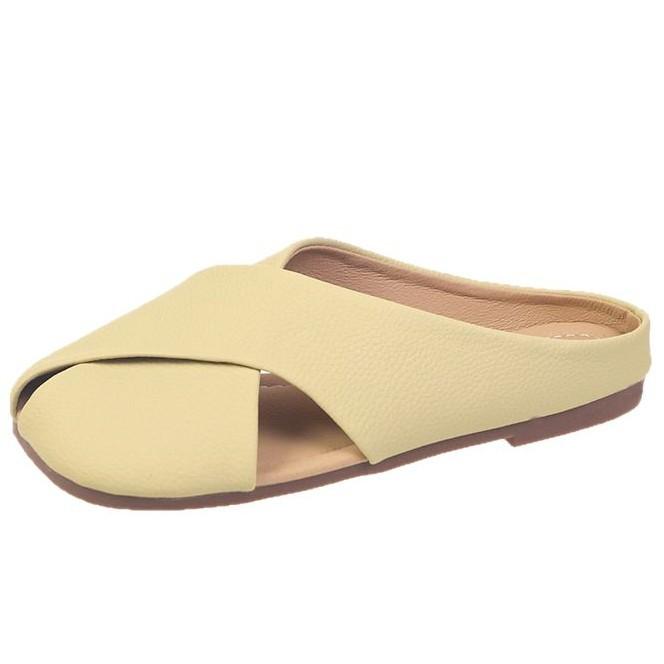 Baotou half slippers women's summer wear 2025 new maternity shoes wide fat feet fat sandals flat bottom one pedal sandals