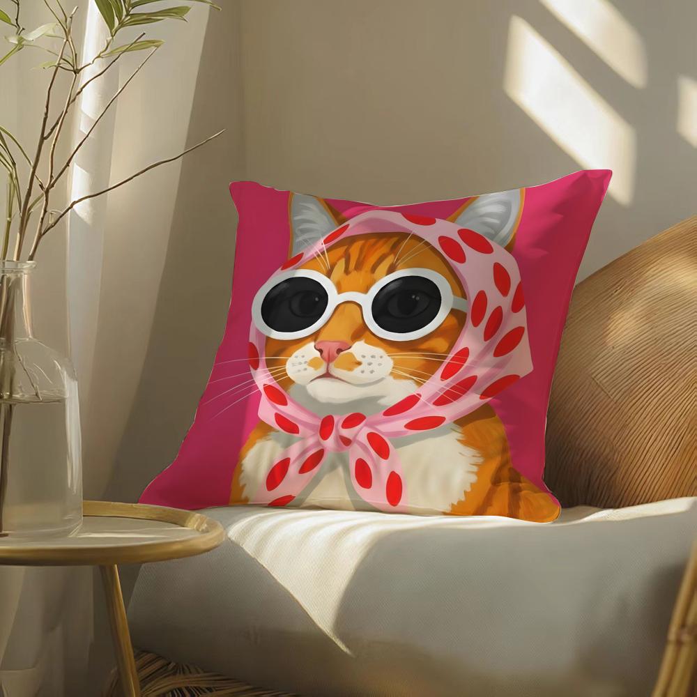 Funny And Surprising Cat Patterns Pillow Case Double-Sided Plush Sofa Cushion Covers Organic Breathable Invisible Zipper