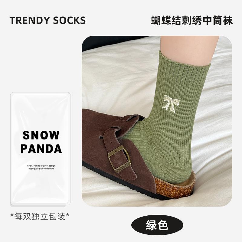 

Bow Socks Women S Autumn Korean Wind Cotton Socks Retro Medium Tube Socks Solid Color Women S Socks Medium Tube Stacking Socks One size fits all зелений