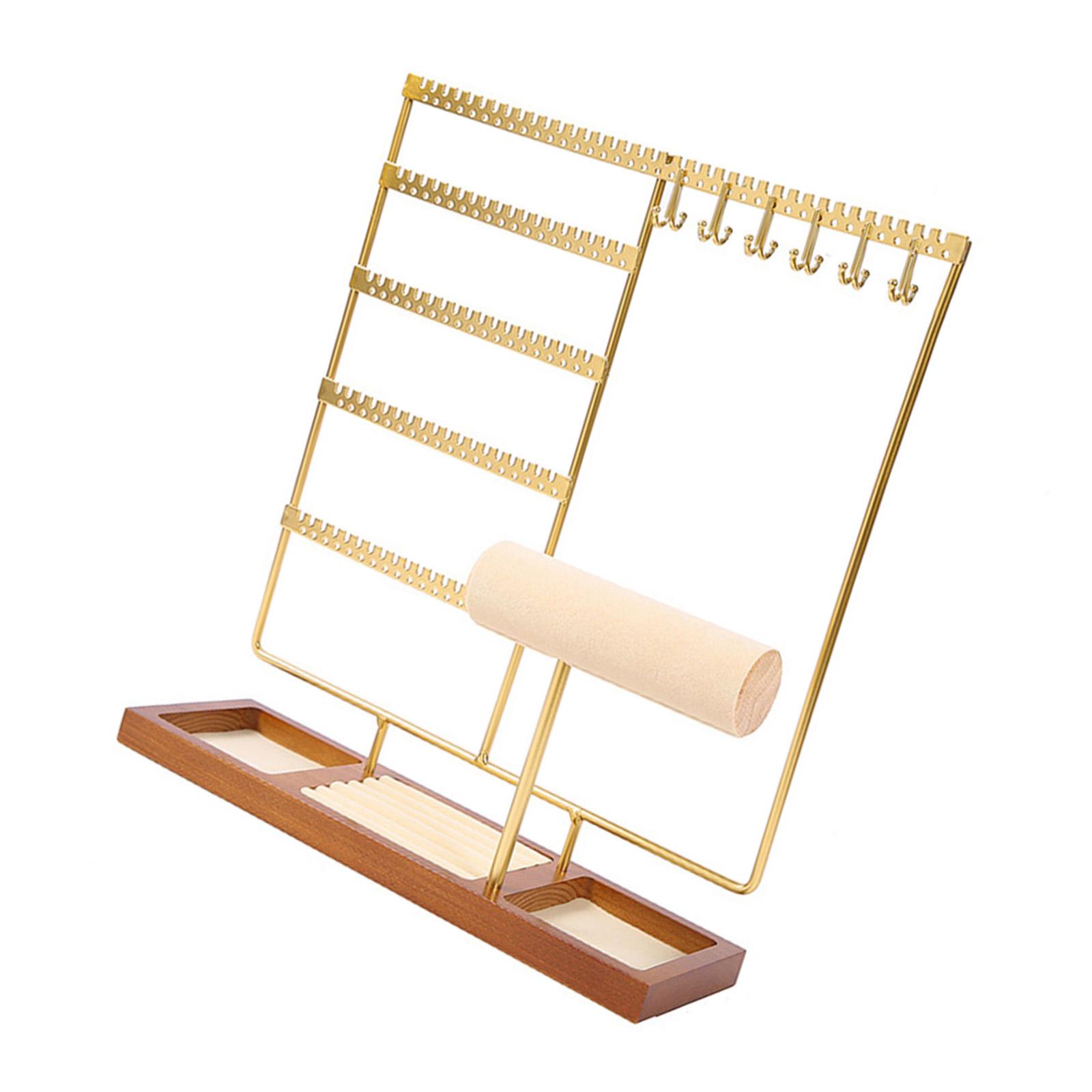 

Sturdy Necklace Holder and Jewellery Display Stand with Flannel Rings Section for Bracelets Earrings Watches Black золотий