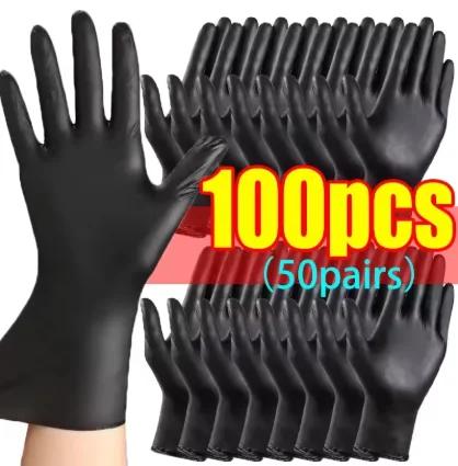 100/10Pcs Thickened Disposable Nitrile Gloves High Quality Black Car Cleaning Dusting Gloves Repair Work Gloves Auto Accessoires