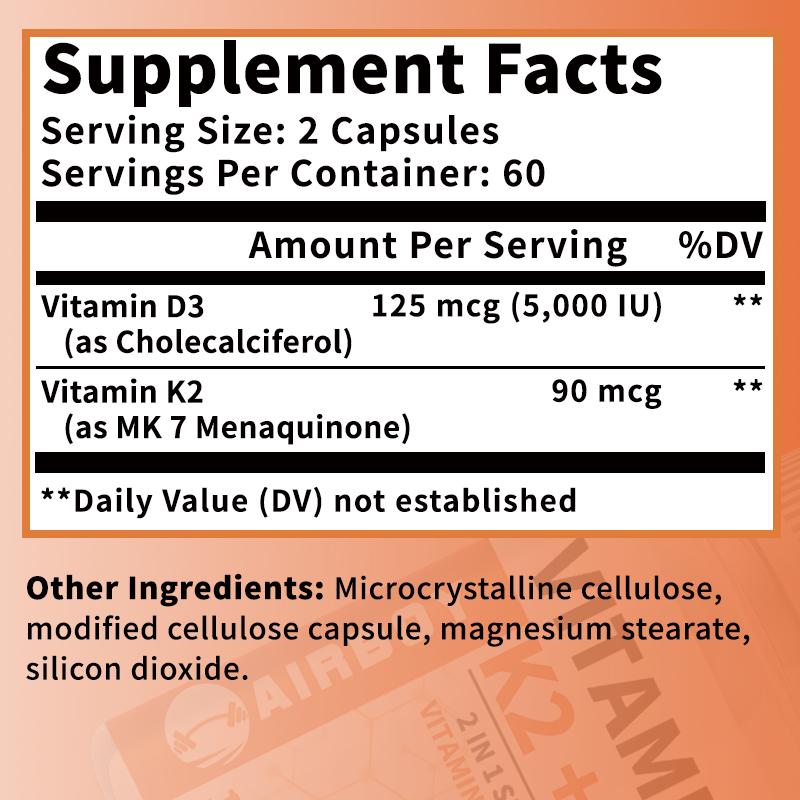 Vitamins D3 and K2 Help Promote Calcium Absorption and Boost Immunity.