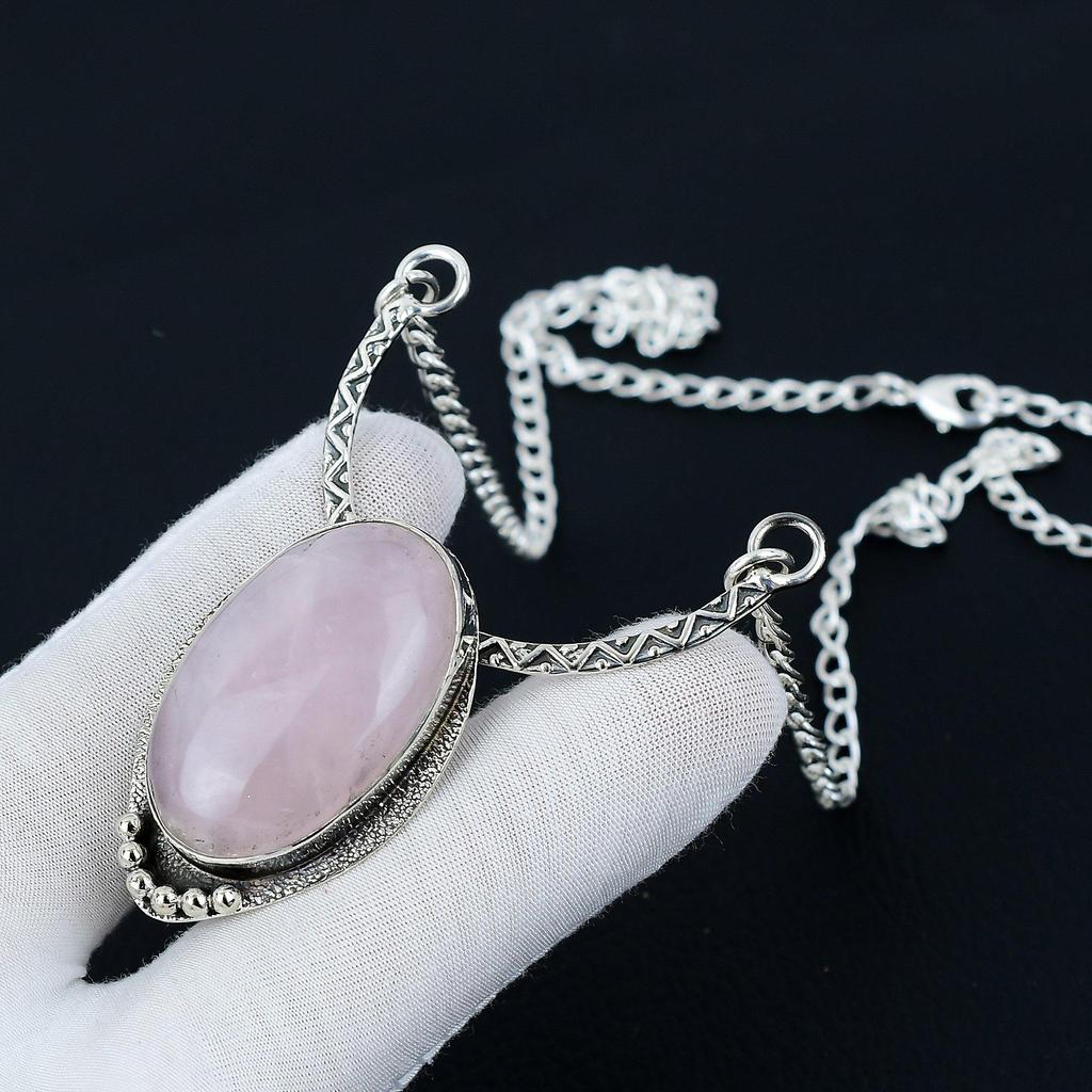 Rose Quartz Necklace, Rose Quartz Gemstone, 925 Sterling Silver Necklace, Rose Quartz Jewelry For Women, Rose Quartz Necklace For Gifts