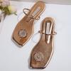 Fashion Luxury Glitter Decoration Gold Clip Toe Sandals Women Summer Square Toe Flat Heel Slides Brand Design Thin Band Beach Slippers
