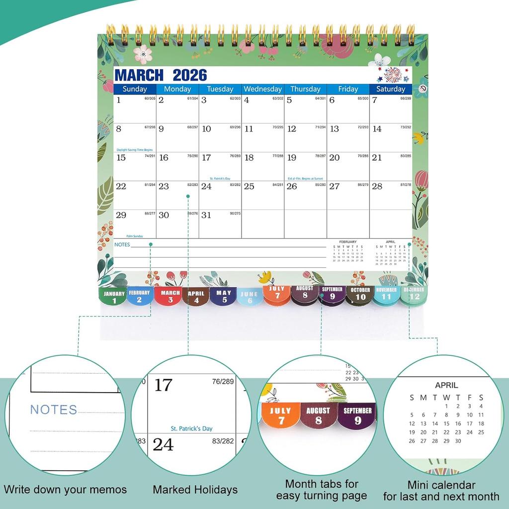 Mini Desk Calendar 2026-2027 with Stickers, 18 Months Standing Flip Small Desk Calendar 8" x 6" Runs from January Until July 2027 Mini Desktop