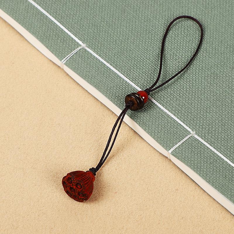 Colgante para Teléfono y Bolso de Madera de Melocotón con Loto, Lanyard USB con Llavero - Estilo Antiguo, Popular para Transmisiones en Vivo