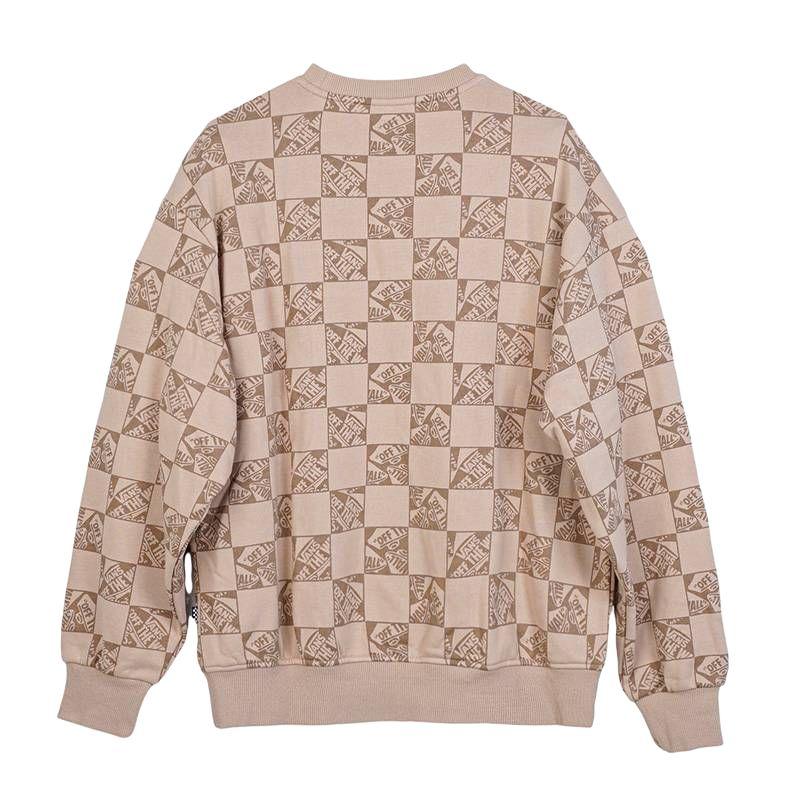 Vans Off The Wall Check Skate Crew Outdoor Casual Comfortable Round Neck Pullover Long Sleeve Sweatshirt Women sweatshirt Khaki Brown VN000GQTCTG