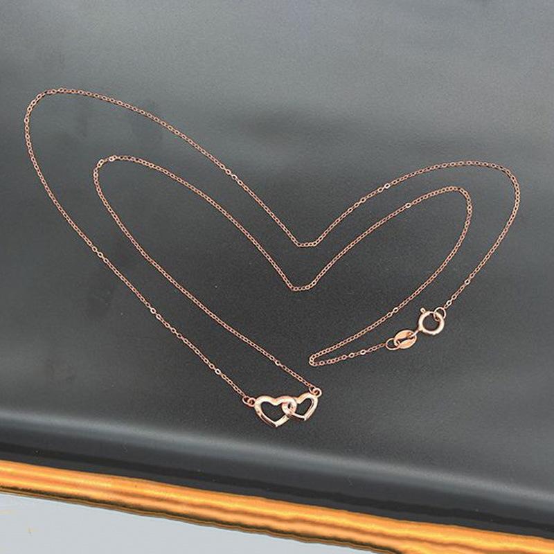 Purple Gold-Plated Rose Gold Heart-To-Heart Color Gold Necklace Fashionable And Simple Double Heart Chain For Women