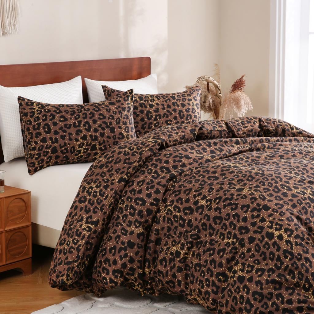 Gold Black Leopard Print Duvet Cover Twin Queen King African Safari Animal Cheetah Bedding Set Reversible Geometric Quilt Cover