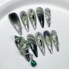 Red Handmade Stiletto Press On Nails With Snake Rose Rhinestones 10 Pcs Full Cover Artificial Tips With Tools