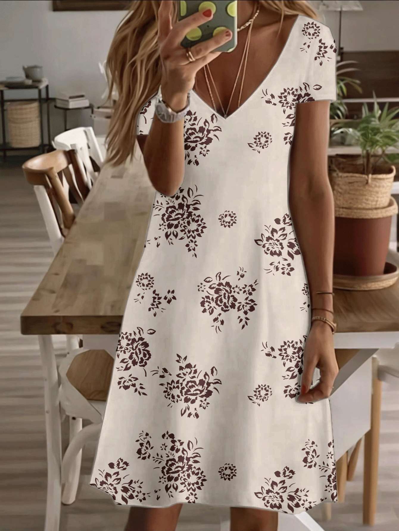 

Vneck shortsleeve midi dress floral women’s 3D premium print durable casual fashion summer outfit elegant flower pattern lightweight breathable soft 2XL дубильна кора