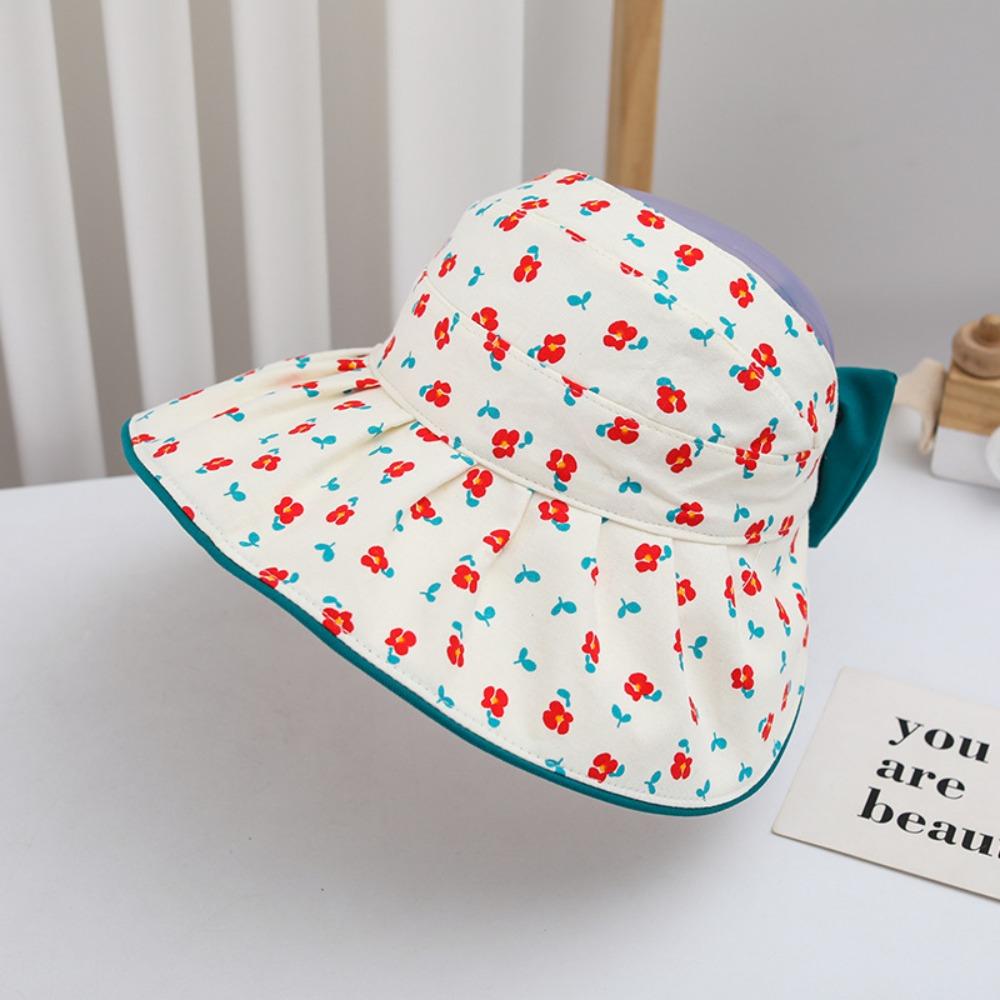 Comfortable Korean Style Flower Bucket Cap Wide Brim Bowknot Baby Shading Hat Breathable Anti-UV Empty Top Sunhat Girls