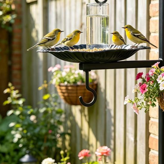 Metal Bird Feeder with Hanging Bracket Wall Mounted Bird Bath Heavy Duty Wall Hanger Hook for Planters Lanterns Wind Chimes