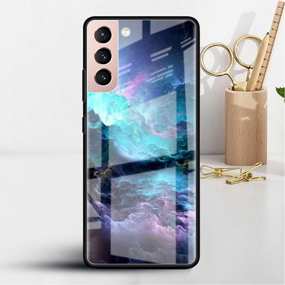 Glass Case For Samsung Galaxy S22 S20 FE S21 5G S10 S9 Plus Note 10 20 Lite Tempered Phone Cover Star Cloud