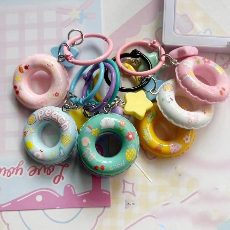 Cute Cartoon Star Swim Ring Key Chain Unique Creative Pendant for Women Students Schoolbag Backpack Charm