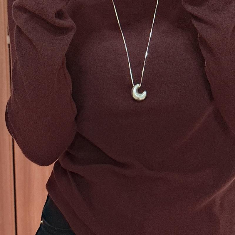 Fashion Chunky Moon Pendant 925 Sterling Silver Dainty Sweater Box Chain Necklace for Women