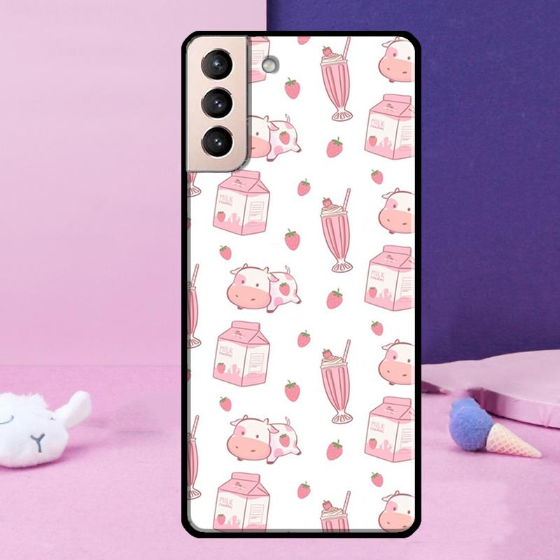 Kawaii Strawberry Milk Phone Case For Samsung Galaxy S25 Ultra S24 S23 Ultra S9 S10 S20 S21 S22 Plus S24 FE Cover