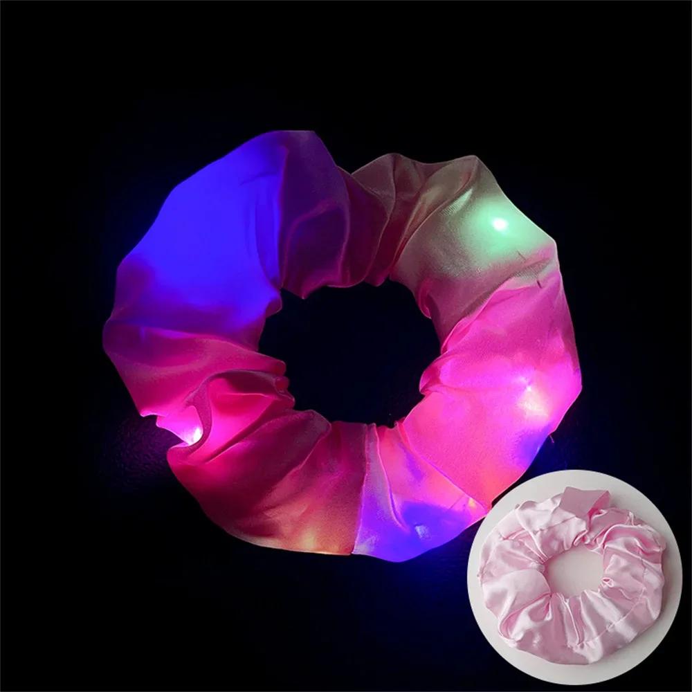 LED Luminous Hair Rope Girls Light Up Elastic Ponytail Scrunchies Glow In The Dark Headwear Party Hair Band Hair Accessories