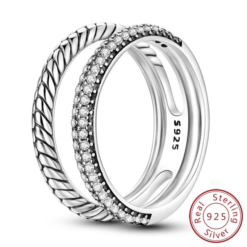 New Original 925 Sterling Silver Rings Stackable Infinite Silver Zircon Ring For Women Wedding Anniversary Birthday Jewelry Gift